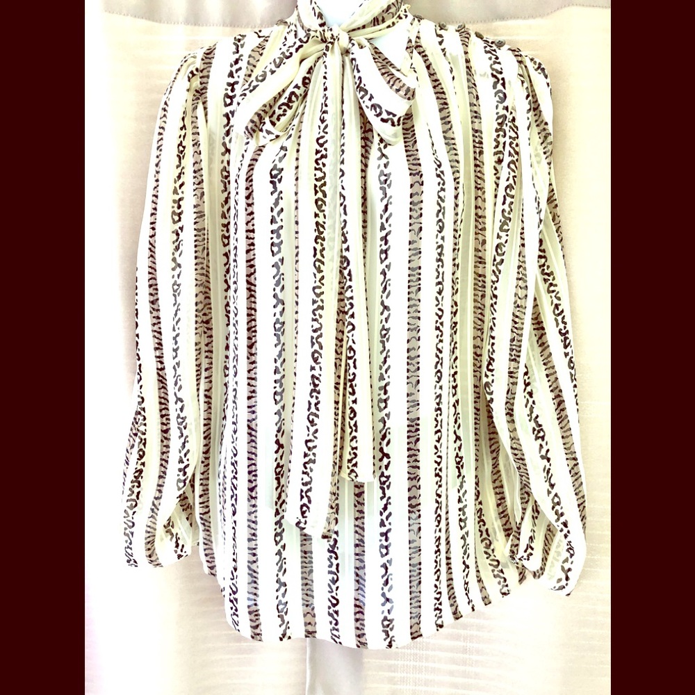 Vintage Evan-Picone Sheer Animal Print Top w/Scarf